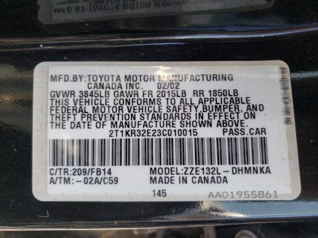 صورة رقم 10 من المزاد - 2003 TOYOTA COROLLA MA مع VIN 2T1KR32E23C010015