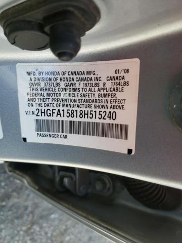 Photo 10 from auction – 2008 HONDA CIVIC EX with VIN 2HGFA15818H515240