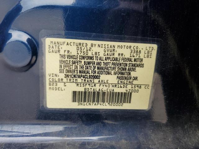 Zdjęcie 10 z aukcji – 2012 NISSAN VERSA S z VIN 3N1CN7AP4CL920002