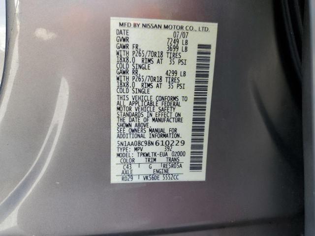 Photo 10 from auction – 2008 NISSAN ARMADA SE with VIN 5N1AA08C98N610229