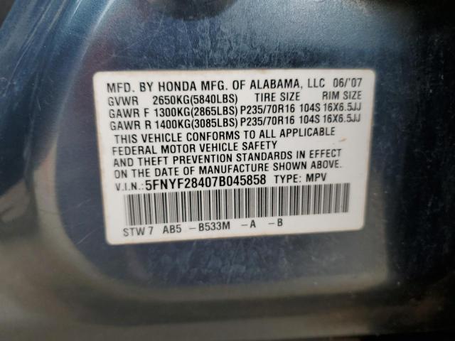 Photo 10 from auction – 2007 HONDA PILOT EX with VIN 5FNYF28407B045858