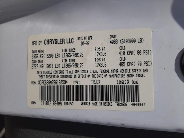 Photo 10 from auction – 2008 DODGE RAM 2500 S with VIN 3D7KS28A78G160594