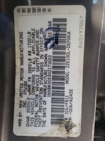 Photo 10 from auction – 2003 TOYOTA COROLLA CE with VIN 1NXBR32E33Z171682