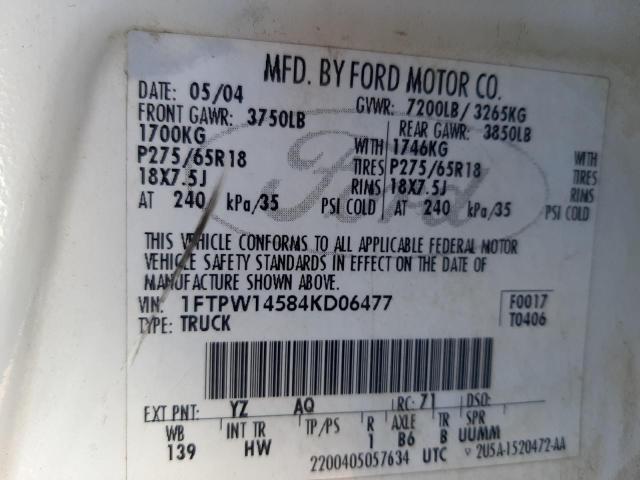 Photo 10 from auction – 2004 FORD F150 SUPER with VIN 1FTPW14584KD06477