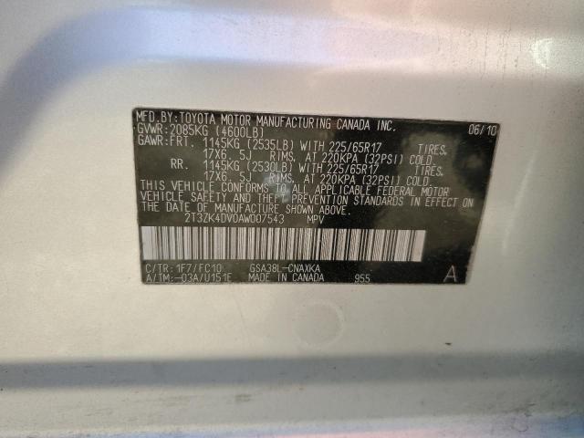 Photo 10 from auction – 2010 TOYOTA RAV4 with VIN 2T3ZK4DV0AW007543