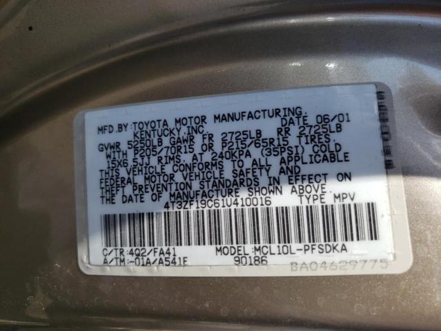 Photo 10 from auction – 2001 TOYOTA SIENNA CE with VIN 4T3ZF19C61U410016
