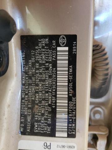 Photo 10 from auction – 2012 TOYOTA CAMRY BASE with VIN 4T4BF1FK9CR228504