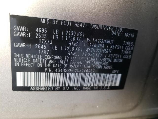 Снимка 10 от търг – 2016 SUBARU OUTBACK 2. с VIN 4S4BSBFC2G3240087
