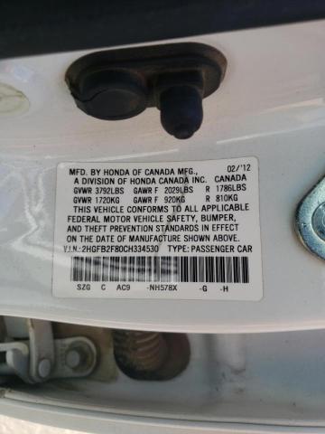 Photo 10 from auction – 2012 HONDA CIVIC EX with VIN 2HGFB2F80CH334530