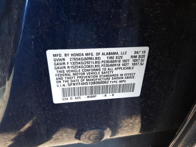 Photo 10 from auction – 2013 HONDA PILOT EXL with VIN 5FNYF4H51DB060062