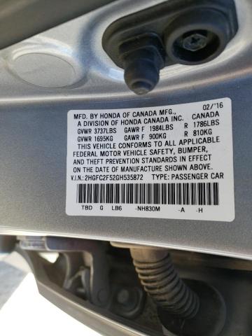Photo 10 from auction – 2016 HONDA CIVIC LX with VIN 2HGFC2F52GH535872