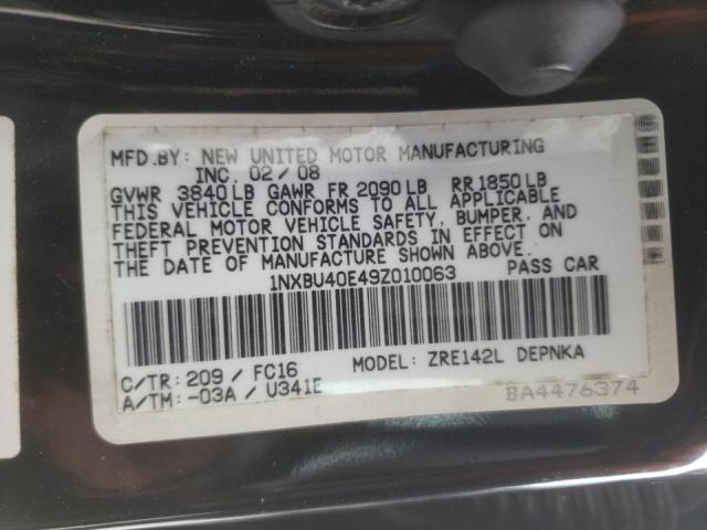 Photo 10 from auction – 2009 TOYOTA COROLLA BA with VIN 1NXBU40E49Z010063