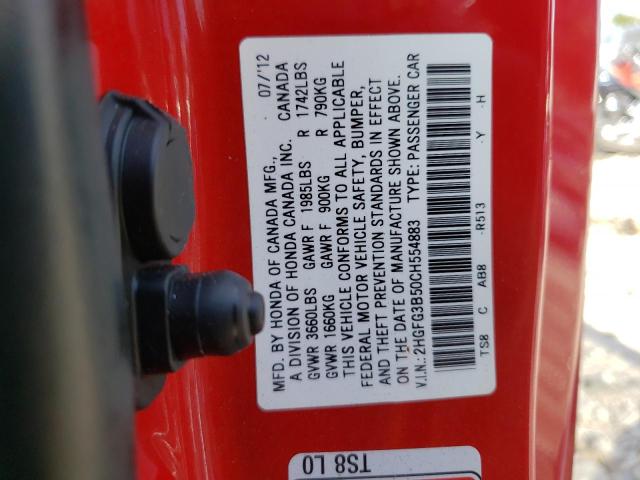 Photo 10 from auction – 2012 HONDA CIVIC LX with VIN 2HGFG3B50CH554883
