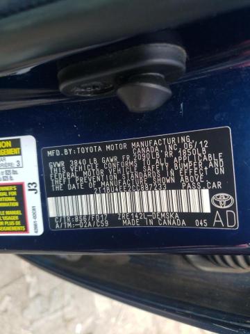 Photo 10 from auction – 2012 TOYOTA COROLLA BA with VIN 2T1BU4EE2CC887233
