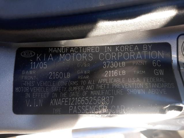 Photo 10 from auction – 2006 KIA SPECTRA LX with VIN KNAFE121665256837