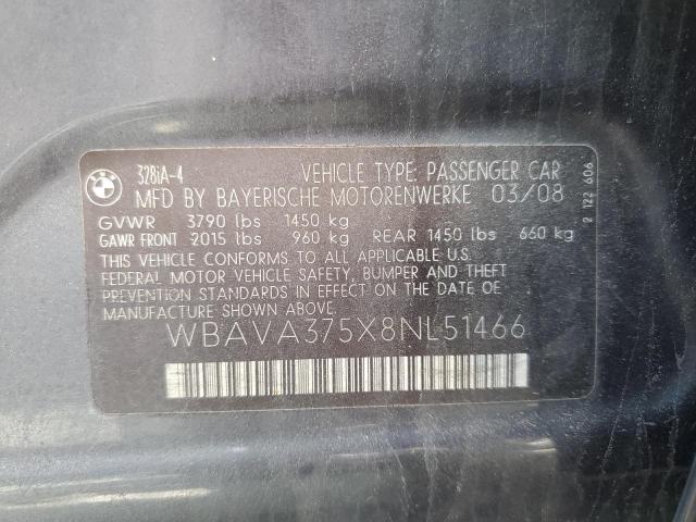 Photo 10 from auction – 2008 BMW 328 I with VIN WBAVA375X8NL51466