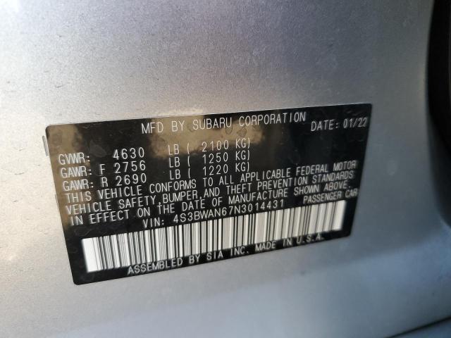 Photo 10 from auction – 2022 SUBARU LEGACY LIM with VIN 4S3BWAN67N3014431