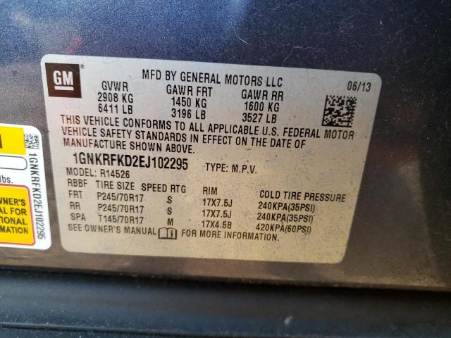 Photo 10 from auction – 2014 CHEVROLET TRAVERSE L with VIN 1GNKRFKD2EJ102295