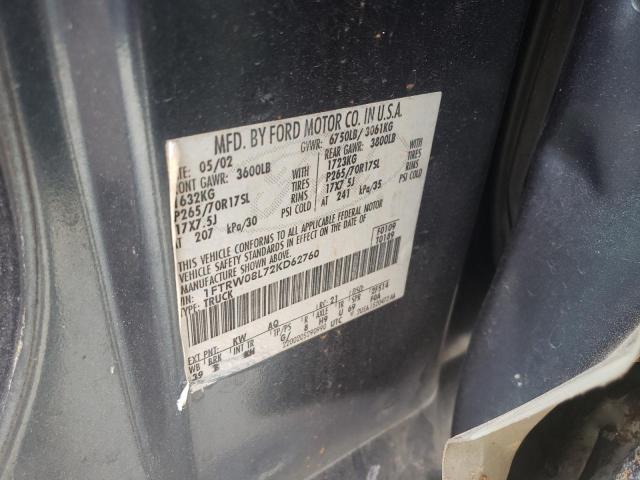 Photo 10 from auction – 2002 FORD F150 SUPER with VIN 1FTRW08L72KD62760