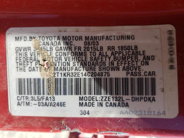 Photo 10 from auction – 2004 TOYOTA COROLLA MA with VIN 2T1KR32E14C204875