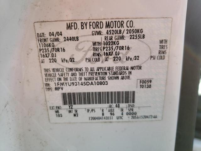 Photo 10 from auction – 2005 FORD ESCAPE XLT with VIN 1FMYU93145DA10803