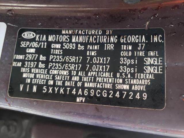 Photo 10 from auction – 2012 KIA SORENTO BA with VIN 5XYKT4A69CG247249