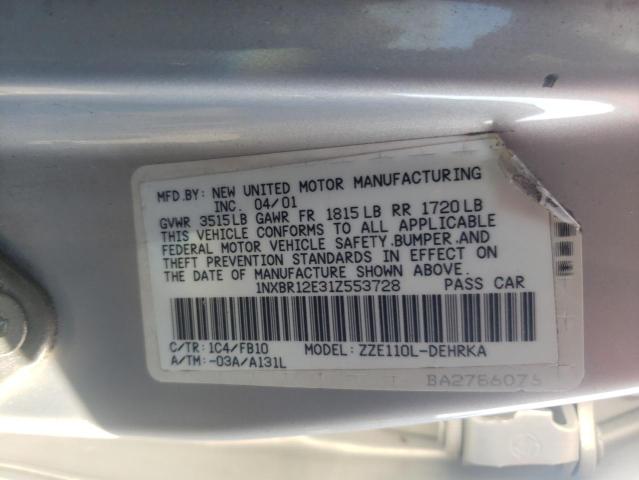Photo 10 from auction – 2001 TOYOTA COROLLA with VIN 1NXBR12E31Z553728