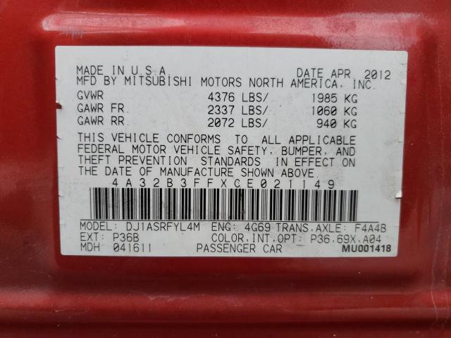 Photo 10 from auction – 2012 MITSUBISHI GALANT ES with VIN 4A32B3FFXCE021149