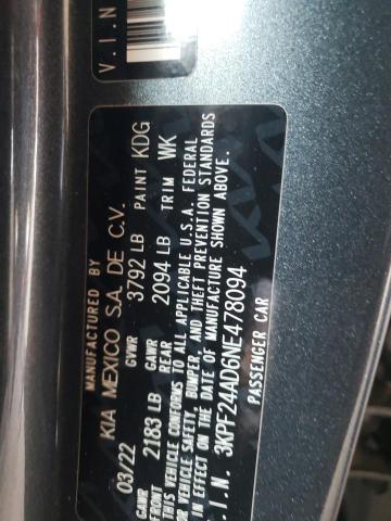 Photo 10 from auction – 2022 KIA FORTE FE with VIN 3KPF24AD6NE478094
