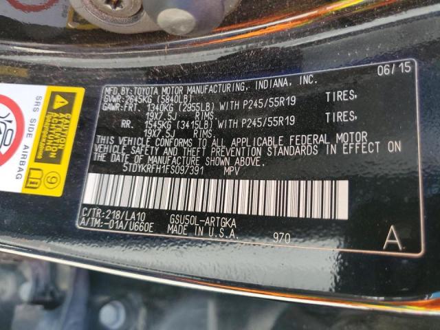 Zdjęcie 10 z aukcji – 2015 TOYOTA HIGHLANDER z VIN 5TDYKRFH1FS097391