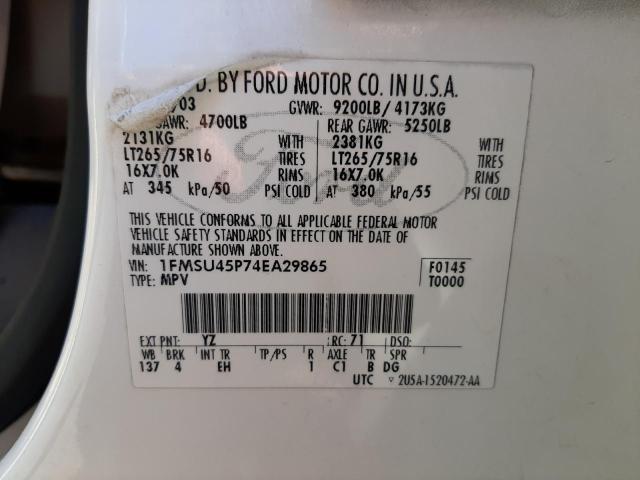 Photo 10 from auction – 2004 FORD EXCURSION with VIN 1FMSU45P74EA29865
