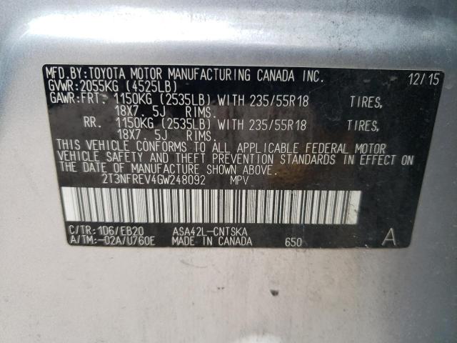 Photo 10 from auction – 2016 TOYOTA RAV4 SE with VIN 2T3NFREV4GW248092