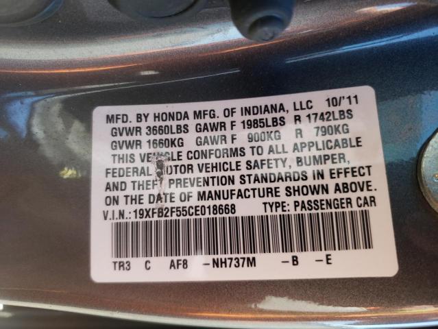 Photo 10 from auction – 2012 HONDA CIVIC LX with VIN 19XFB2F55CE018668