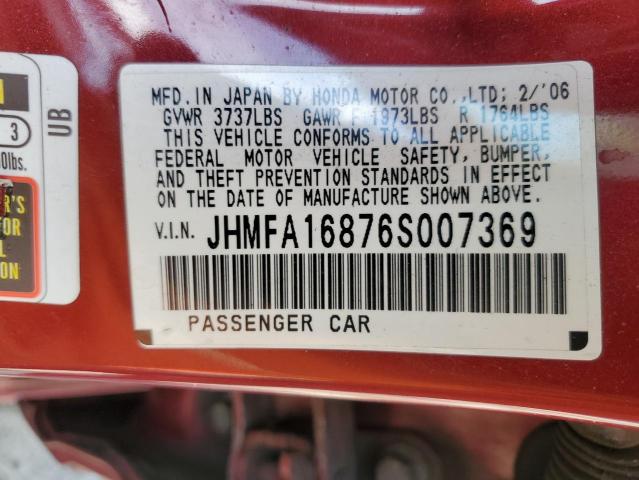 Photo 10 from auction – 2006 HONDA CIVIC EX with VIN JHMFA16876S007369