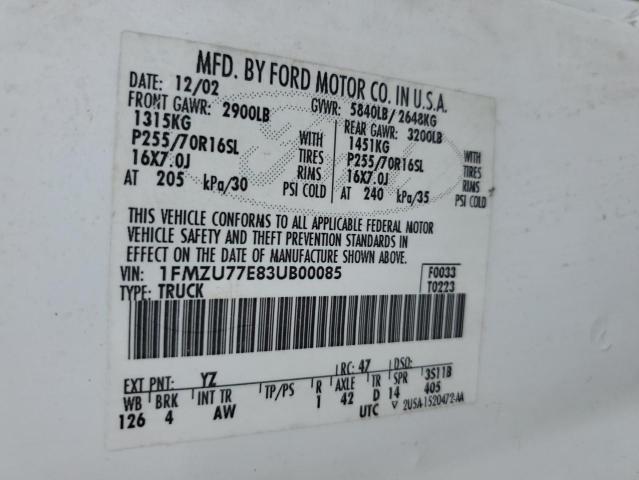 Photo 10 from auction – 2003 FORD EXPLORER S with VIN 1FMZU77E83UB00085