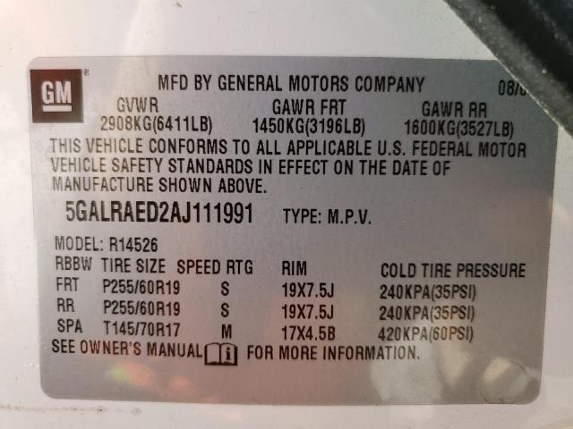 Photo 10 from auction – 2010 BUICK ENCLAVE CX with VIN 5GALRAED2AJ111991