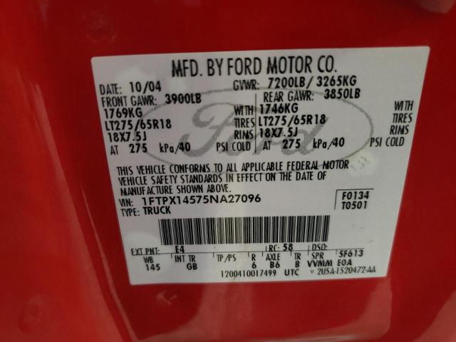 Photo 10 from auction – 2005 FORD F150 with VIN 1FTPX14575NA27096