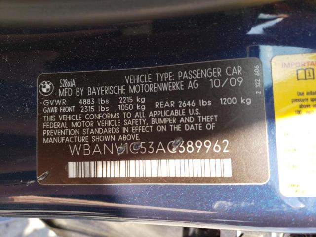 Photo 10 from auction – 2010 BMW 528 XI with VIN WBANV1C53AC389962