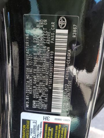 Photo 10 from auction – 2008 TOYOTA CAMRY CE with VIN 4T1BE46K98U777819