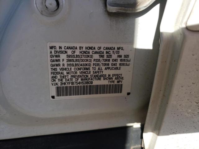 Photo 10 from auction – 2004 HONDA PILOT EXL with VIN 2HKYF18754H531809