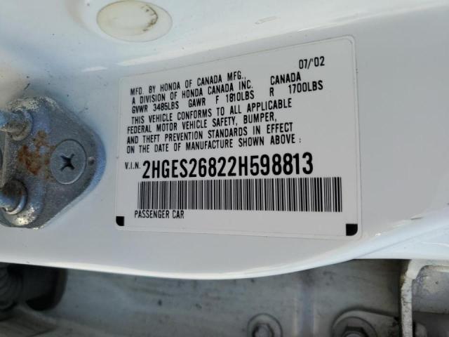 Photo 10 from auction – 2002 HONDA CIVIC EX with VIN 2HGES26822H598813