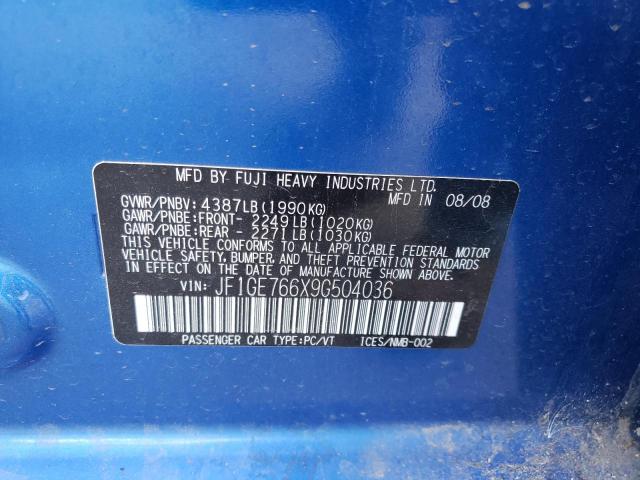 Photo 10 from auction – 2009 SUBARU IMPREZA WR with VIN JF1GE766X9G504036