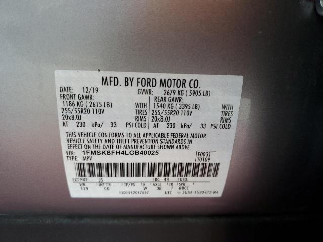 Photo 10 from auction – 2020 FORD EXPLORER L with VIN 1FMSK8FH4LGB40025