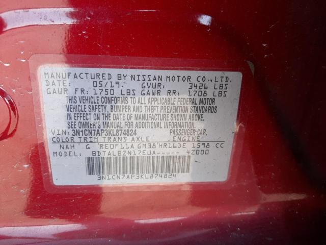 Photo 10 from auction – 2019 NISSAN VERSA S with VIN 3N1CN7AP3KL874824
