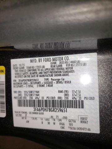 Foto 10 de la subasta – 2016 FORD FUSION SE con VIN 3FA6P0H78GR259651