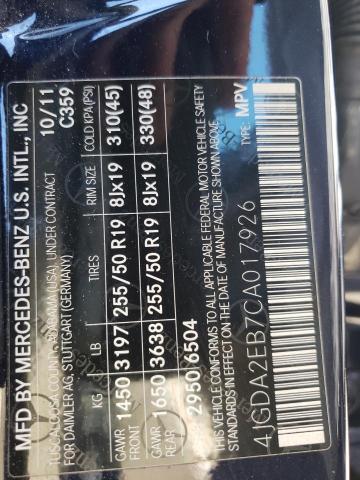 Photo 10 from auction – 2012 MERCEDES-BENZ ML 350 BLU with VIN 4JGDA2EB7CA017926