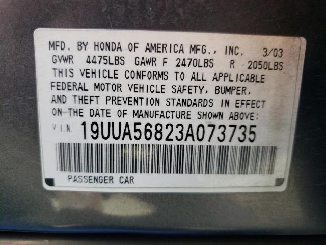 Photo 10 from auction – 2003 ACURA 3.2TL TYPE with VIN 19UUA56823A073735