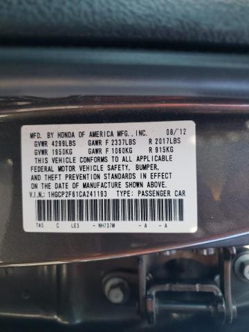 Photo 10 from auction – 2012 HONDA ACCORD se with VIN 1HGCP2F61CA241193