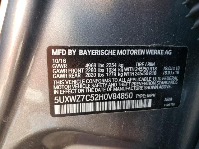 Photo 10 from auction – 2017 BMW X3 SDRIVE2 with VIN 5UXWZ7C52H0V84850