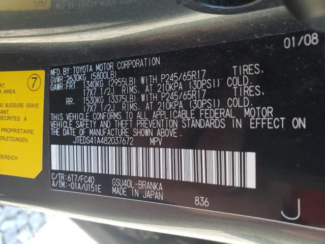 Photo 10 from auction – 2008 TOYOTA HIGHLANDER with VIN JTEDS41A482037672